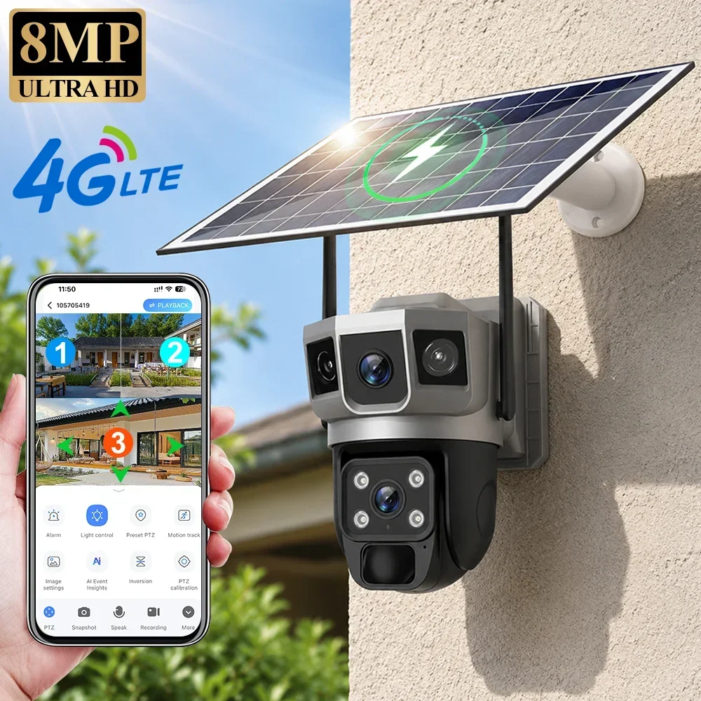 Home Security Services - V380 4K 3 Screens 4G Camera