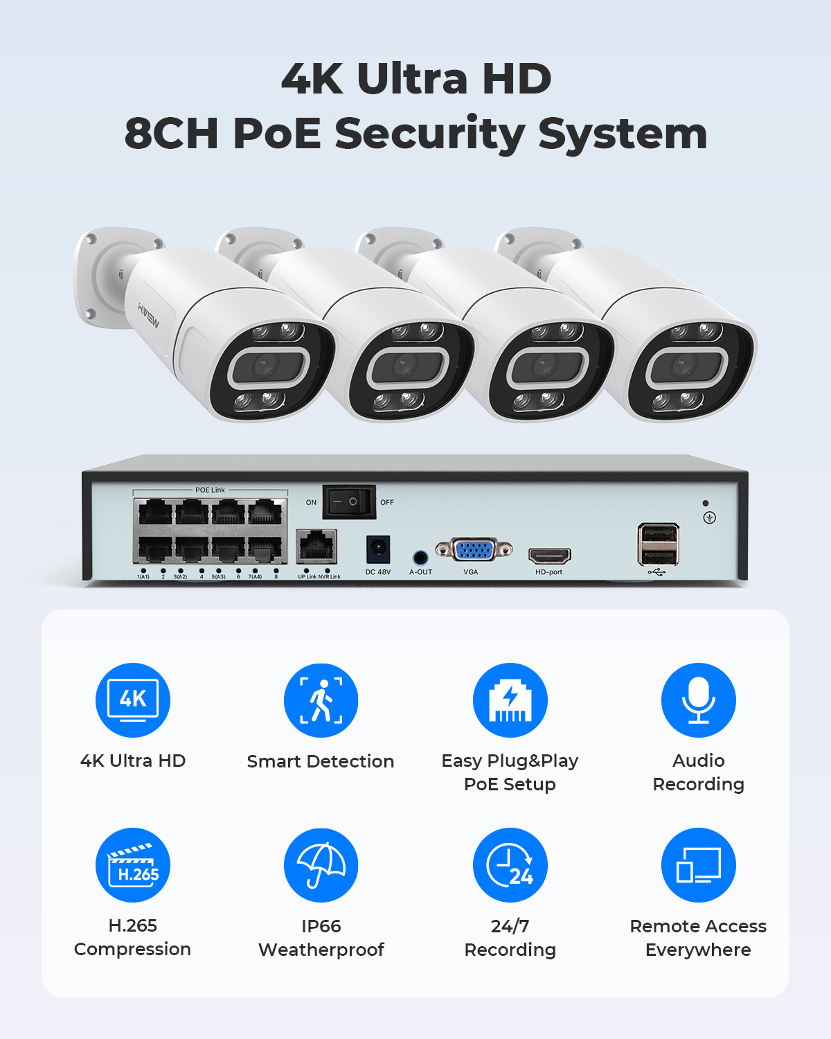 H.View 4K 5Mp 8Mp Poe CCTV Sec - Home Security System Installation ulasan dan harga